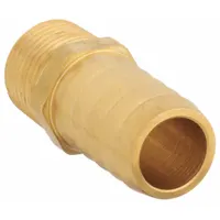 This low-lead brass rigid barbed hose fitting connects 1 in hose I.D. to 3/4 in NPT threaded ports. It features a male hose barb by male NPT connection with a hex nipple grip for wrench tightening. Suitable for air, water, and chemical lines in industrial and commercial applications