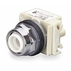 This illuminated flush-mount push-button operator from the 9001K series features a metallic push button and momentary action. Designed for 30 mm panel mounting, it is used in industrial control panels for machine start/stop or signaling applications.