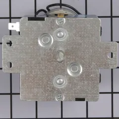 OEM dryer timer for Whirlpool washing machines and dryers. Controls the drying cycle sequence including heat, tumble, and cool-down phases. Manages cycle timing and operation order to ensure proper completion.