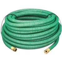 This continuous-flow garden hose features a 5/8-inch inside diameter, 100-foot length, and green TPE construction. It is a coupled assembly with brass 5/8-inch FGHT x 5/8-inch MGHT fittings, rated for temperatures up to 158°F. Suitable for general watering, washing, and light industrial fluid transfer in outdoor applications