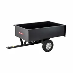 This MILWAUKEE dump cart features a 17 cubic foot steel container with 16 gauge construction and a 900 lb load capacity. Designed for hauling and dumping heavy materials such as soil, gravel, or debris in landscaping, construction, and agricultural applications.