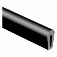 Neoprene rubber edging designed to protect and seal raw edges on panels, enclosures, and machinery. Fits material 1/16 in thick with a rounded profile and 1/2 in leg length. Provides a secure grip for edge protection in various industrial applications