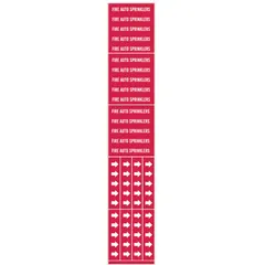 Red adhesive pipe marker with white legend text reading 'Fire Auto Sprinklers'. Designed for pipes with an outside diameter of 3/4 inch and smaller. Pack includes 3 markers without arrows. Used to identify fire sprinkler system piping in commercial and industrial facilities.