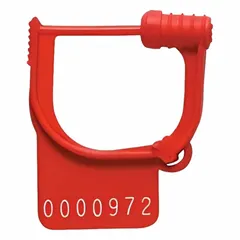 Polypropylene hasp padlock seal with a 6 lb breaking strength and 29/50 in lock length. Marked with 'Sealed' in letters and sequentially numbered for tamper indication and audit tracking. Used for securing industrial equipment, shipping containers, and utility enclosures.
