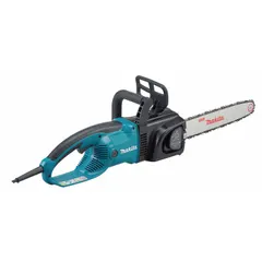 The MAKITA UC3551A is a 120 V corded chainsaw with a 14-inch bar length and rear handle design. It features an automatic chain oiler for continuous lubrication during operation. This tool is suited for cutting tasks such as tree trimming, limbing, and firewood preparation.