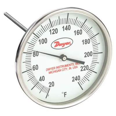 Dwyer Fixed-Angle Glow-in-the-Dark Thread-Mount Dial Thermometer - Fixed-Angle Glow-in-the-Dark Thread-Mount Dial Thermometers