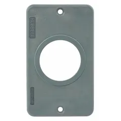 This portable outlet box cover is designed for single receptacles and is rated for Type 3R environments, providing protection against rain and ice formation. The gray cover is suitable for outdoor or damp locations where weather exposure is a concern.