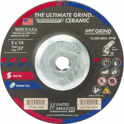UNITED ABRASIVES-SAIT Ultimate Grind Ceramic Cool-Cutting Grinding Wheel - Cool-Cutting Grinding Wheels for Carbon & Stainless Steel