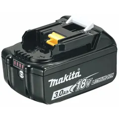 18V DC LXT battery with 3 Ah capacity and tabbed design. Powers Makita 18V LXT cordless tools including drills, impact drivers, saws, and grinders for construction, woodworking, and maintenance tasks.