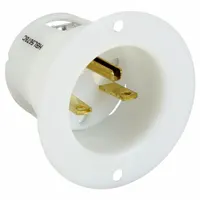 General purpose inlet with 6-15P straight blade configuration. Rated 250V AC, 15 A, 2-pole, 3-wire. White finish. Used for connecting portable equipment to power sources in industrial and commercial applications
