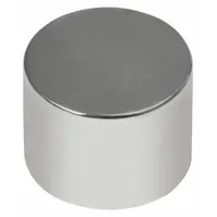 Disc magnet made of neodymium (type 42) with a silver finish. Outside diameter 3/8 in, thickness 0.375 in, max pull force 7.96 lbf. Used for holding, positioning, and retrieving ferrous parts in industrial maintenance, assembly, and material handling