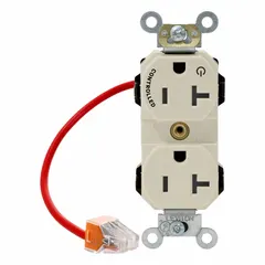 General-purpose duplex receptacle rated 125V AC, 20 A, with a 5-20 configuration. Light almond finish, 2 pole/3 wire design. Suitable for powering equipment in commercial and industrial environments requiring a locking connection.