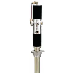 This Dayton pump is a standard dispensing piston drum pump designed for transferring medium-viscosity fluids such as lubricants, oils, and coolants from 55-gallon drums. It delivers a maximum flow rate of 10.6 gpm and handles fluids with a maximum viscosity of 440 cps. The pump is supplied as a pump-only unit.