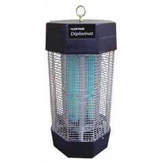 This electronic insect killer operates at 120 W and includes three lamps to attract and eliminate flying insects. The plastic housing is suited for outdoor use. It provides coverage for large areas such as warehouses, factories, and outdoor spaces.