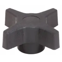 This 4-arm knob with threaded hole provides a manual grip interface for adjustment or clamping applications. It features a 1.75 in diameter, plastic construction with a steel thread insert, and a 5/16"-18 thread size. Commonly used on machinery, fixtures, and industrial equipment for hand-operated tightening, loosening, or positioning
