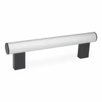 Rear-mount tubular pull handle with 9.84 in mounting hole center-to-center and M8 screw size. Features a silver finish and black polyamide leg style. Suitable for industrial enclosures, machinery doors, and control panels requiring a robust grip