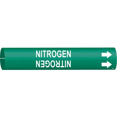 BRADY Pipe Marker: Nitrogen, Green, White, Fits 4 to 6 in Pipe O.D., 1 Pipe Markers - Nitrogen Snap-On Pipe Markers