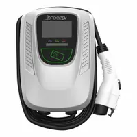 This BREEZ-EV Level 2 electric vehicle charging station is wall-mounted and provides a single charging port. It operates on 200 to 240V AC input at 80 A. The unit includes ampUp PRO Cloud Based Management Software for remote monitoring and control. Suitable for commercial or residential EV charging applications