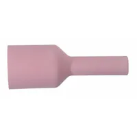 This large-diameter gas lens nozzle is constructed from alumina and features a No. 6 size with an X-Long design. It is used in TIG welding to improve shielding gas coverage and provide extended reach for precise welding applications