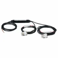 White LED concealed mount flashing light with pop-in mount, 1 1/8 in width and 1 5/16 in height. Operates on 12V DC, offers 16 flash patterns, includes in-line waterproof driver module, and connects via blunt cut wires. Suitable for low-profile warning lighting on emergency and service vehicles