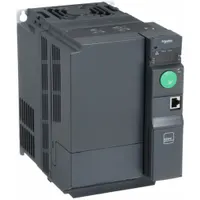 Three-phase input and output variable frequency drive rated for 10 hp. Book-style enclosure with IP20 protection, no bypass. Suitable for speed and torque control of three-phase induction motors in industrial machinery such as conveyors, pumps, fans, and compressors