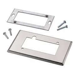 This wall mount plate is a mounting accessory for Johnson Controls T4000 Series temperature sensors. Constructed of white steel, it measures 3 inches high by 5 inches wide and supports horizontal or vertical mounting. The plate includes a wallplate adaptor and mounting hardware for installation in commercial HVAC applications.