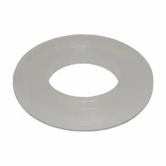Valve seat made of polypropylene for use in diaphragm pumps with a 1.5 in pump size. Provides a sealing surface to prevent backflow in fluid handling systems. Suitable for applications requiring corrosion resistance.