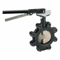 This 4-inch cast iron butterfly valve features a concentric, lug-style body with a lever handle. The ductile iron disc provides reliable shut-off for on/off service in general industrial piping systems, including water and process lines. Rated for a maximum cold working pressure of 200 psi.