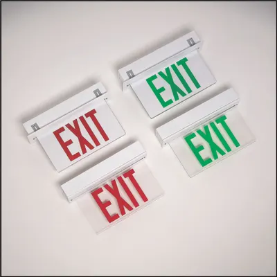 BIG BEAM Edge-lit Exit Sign: 1 Faces, Green, Steel, Universal Field Selectable Chevrons - Universal-Mount Edge-Lit Exit Signs