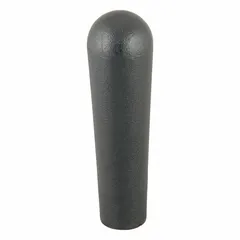 This long tapered knob features a threaded hole for manual adjustment, clamping, or positioning on machinery and equipment. It has a plastic body with a steel thread insert in 3/8"-16 size and a 1.11 in diameter. Suitable for industrial applications requiring a comfortable grip and secure fastening.