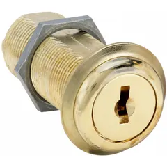 This master-keyed cam lock features a zinc die-cast body and brass cylinder. It is used to secure cabinets, lockers, and enclosures where multiple locks must open with a single key.