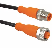 Double-ended cordset with M12 male straight and M12 female straight connectors. Features 5 pins, 22 AWG wire, 1 m cable length, black PUR jacket, and IP65 rating. Suitable for connecting sensors and actuators in industrial automation where resistance to twisting and flexing is required