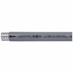 This LIQUATITE ATLA series flexible metal conduit provides liquid-tight protection in extreme temperature environments. It is suitable for applications requiring resistance to moisture, oils, and temperature extremes, such as in industrial plants and outdoor installations. The conduit has a 1 1/2 in trade size, 50 ft nominal length, and gray color.
