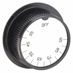 Replacement thermostat knob for HVACR equipment. Used to adjust temperature settings on thermostats in heating, ventilation, air conditioning, and refrigeration systems.