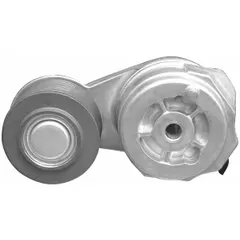 This DAYCO self-adjusting belt tensioner is designed for heavy-duty vehicle applications. It features a single pulley and maintains proper tension on engine accessory drive belts to prevent slippage and extend belt life. Suitable for use in demanding environments such as construction, agriculture, and trucking.