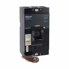 This 400 A, 3-pole molded case circuit breaker is rated 25kA at 600V AC and features adjustable trip settings with lug terminals. It is used for overcurrent protection in electrical distribution systems within industrial and commercial facilities.