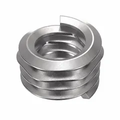 Screw-locking tangless helical insert for repairing or reinforcing internal threads in metal substrates. Features #8-32 coarse thread, right-hand direction, plain finish, and 18-8 stainless steel construction with tensile strength of 200,000 to 250,000 psi. Supplied in a 1,000-piece pack.