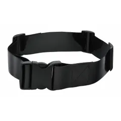 The 3M Easy Clean Belt is a black vinyl accessory belt for use with 3M PAPR systems. It secures equipment such as respirator blowers or tools to the user's waist, providing a durable, easy-to-clean surface suitable for industrial environments where hygiene or contamination control is important.
