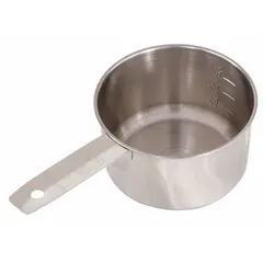 This CRESTWARE measuring cup is made of stainless steel with a gray finish. It has a 1 cup capacity and is designed for dry ingredients. The cup features 1 cup graduation subdivisions for accurate measurement. Typical applications include use in commercial kitchens, food service operations, and industrial settings where precise dry ingredient measurement is required.