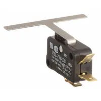 This limit switch is a replacement component for ice machines, used to detect the position of moving parts such as ice harvesters or bin levels. It helps ensure proper machine cycling and safety shutdown during operation