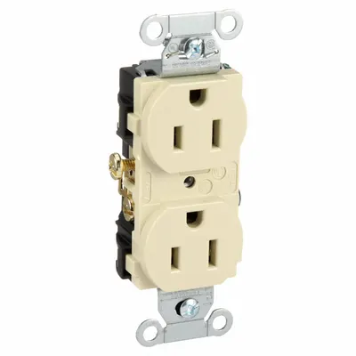 HUBBELL CR15I Duplex Receptacle, 5-15, Ivory, 125V AC, 15 A, 2 Pole / 3 Wire - General Purpose Receptacles
