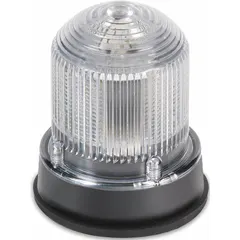 This wired multimode LED warning light features a clear lens and operates on 120V AC. It is designed for panel mounting with 1/2 in internal NPT and 3/4 in external NPT connections. Typical applications include visual signaling in industrial control panels, machinery, and process systems.