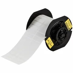Acrylic permanent adhesive label roll, 1/2 in x 1 1/2 in, supplied as 5000 precut labels. Designed for use with BBP33 printer series. Suitable for permanent identification in industrial environments, including cable marking, component labeling, and general facility signage.