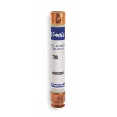 Class RK5 time-delay cylindrical fuse rated 25 A, 600 V AC, 300 V DC. Non-indicating design for overcurrent protection in motor circuits, transformers, and other inductive loads. Allows harmless inrush currents to pass without nuisance opening.