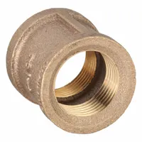 This brass threaded pipe fitting connects two sections of pipe in a straight line for low-pressure potable water systems. It has a 3/4 in x 3/4 in size, Class 125 rating, and a maximum operating pressure of 200 psi