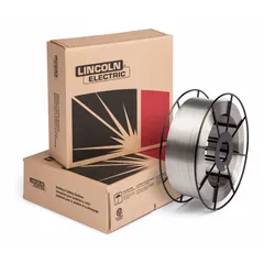 ER317L stainless steel MIG welding wire on a 33 lb spool, 0.035 in diameter. Used for MIG welding of stainless steels requiring enhanced corrosion resistance, particularly in chemical processing and pulp and paper applications.