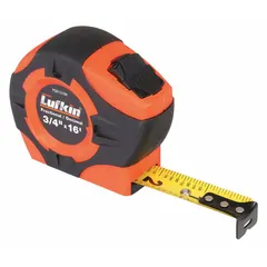 This 16 ft SAE/fractional-read tape measure features 1/16 in graduations and a nonmagnetic single hook tip for use where magnetic interference must be avoided. The manual lock holds the blade securely, while the plastic body with rubberized grip provides comfortable handling. Suitable for construction, carpentry, and general measuring tasks.