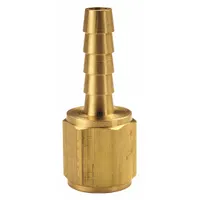 This brass rigid barbed hose fitting connects 1/2 in hose I.D. to NPTF threaded ports. It features a male x female connection with a hex nipple grip for secure installation. Suitable for air, water, and chemical transfer in industrial fluid handling and pump systems