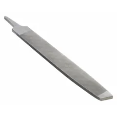 Rectangular file with a tapered profile and single-cut teeth for efficient material removal. Bastard cut and natural finish suit general deburring, shaping, and smoothing on metal, wood, and plastic. Measures 8 in length without tang, 13/16 in width, and 1/8 in thickness.