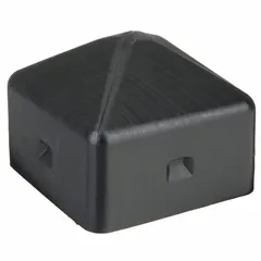 Black plastic cap designed for use with square bollards. Measures 5 1/4 inches in overall width and length. Covers the top of bollards to provide a finished appearance and protect against debris and moisture ingress.